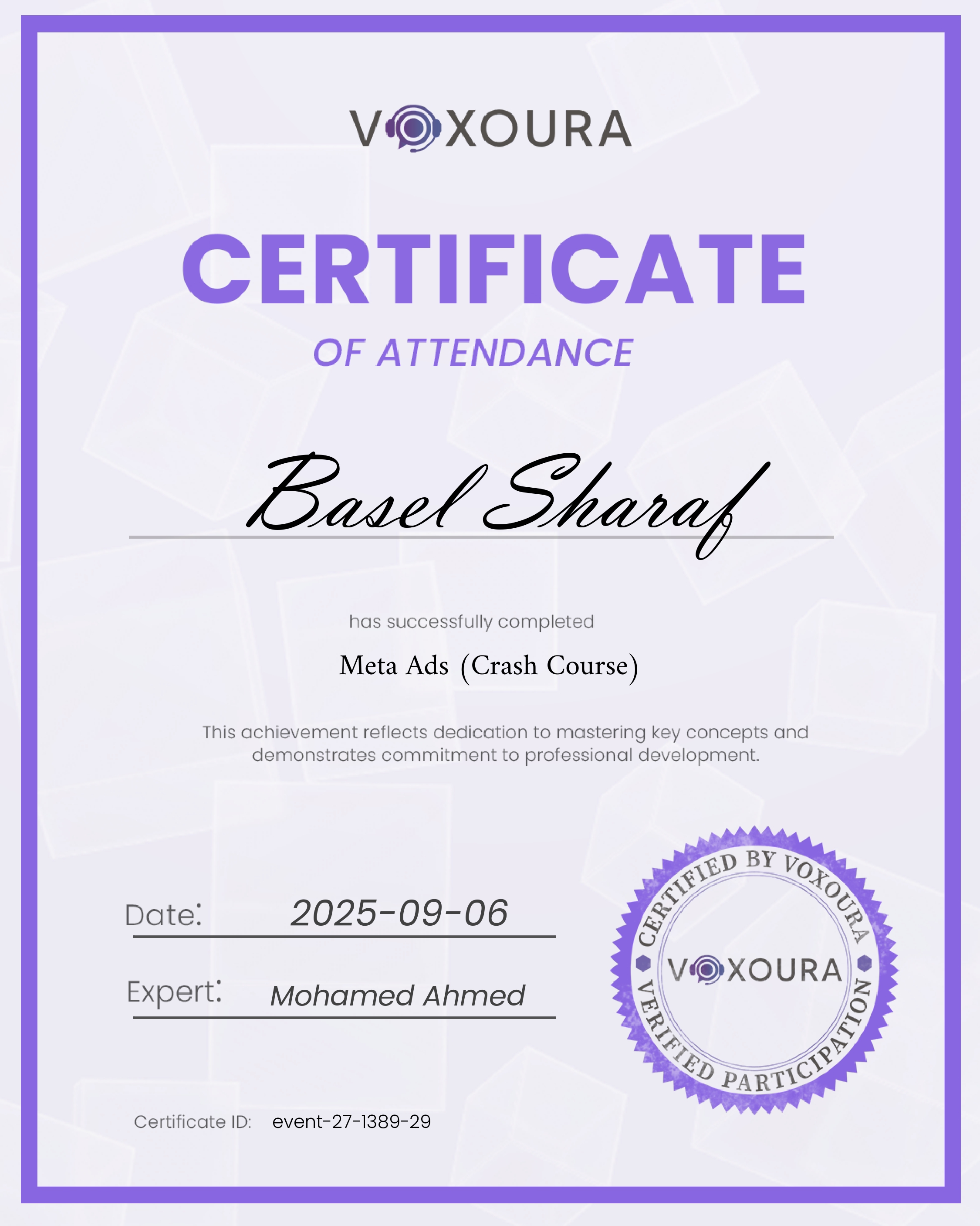Voxoura Event Certificate